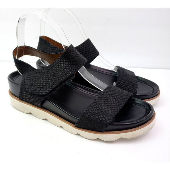 Franco Sarto India Womens Size 9.5 Black Snake Leather Platform Wedge Sandals - Picture 1 of 9